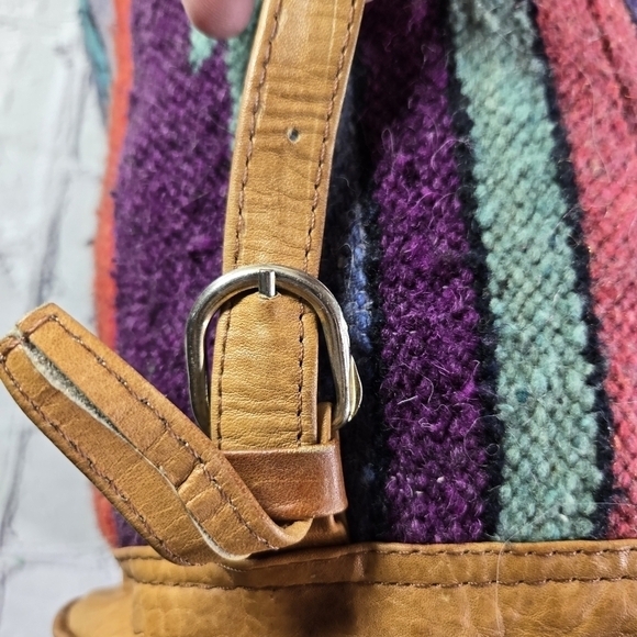 Vtg Handwoven Kilim rug southwestern leather duffle tote bag backpack main image 9